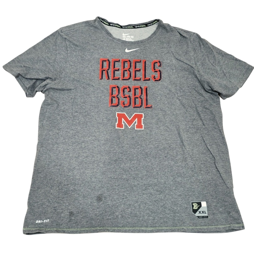 Nike Ole Miss Rebels Baseball Dri-FIT Shirt Mens XXL Gray NCAA BSBL Athletic Cut